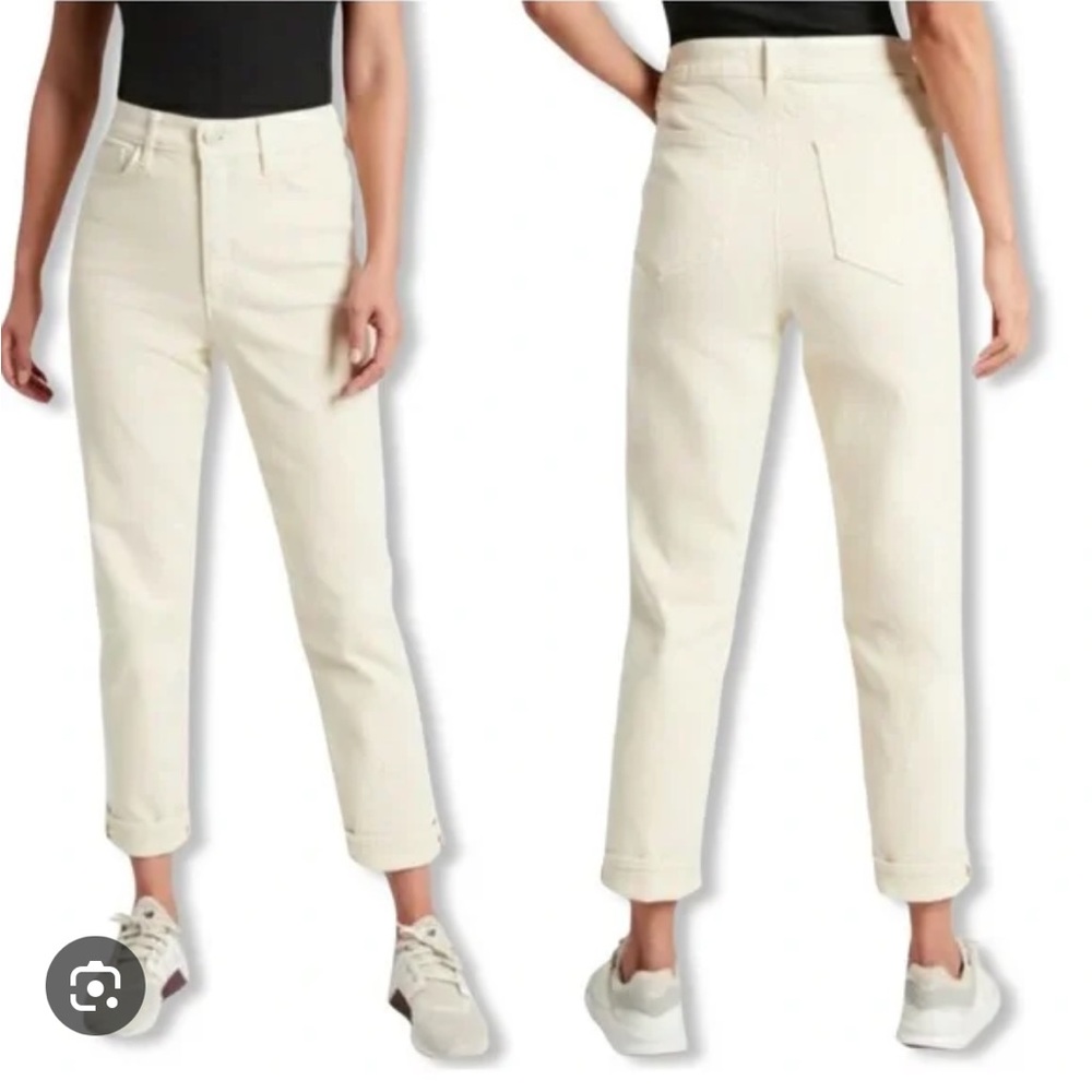 Athleta Flex Straight Leg Crop Jeans Off White 4 Raw Hem